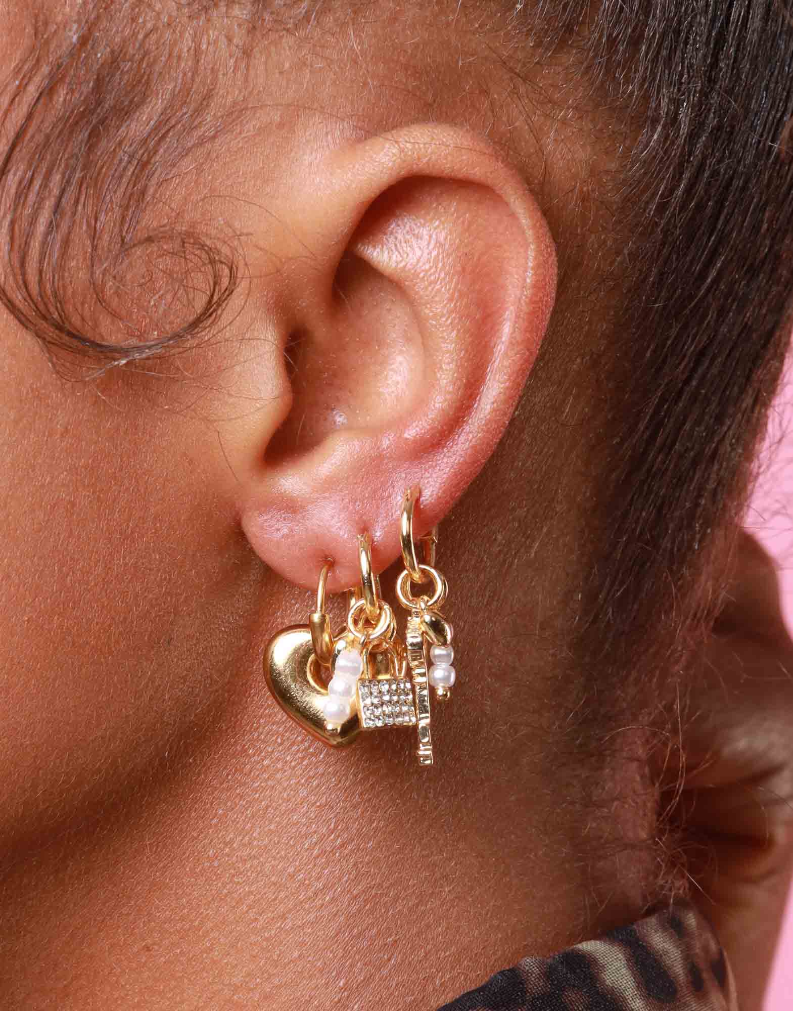 Lock & Key 14K Gold Dipped Charm Hoop Earrings